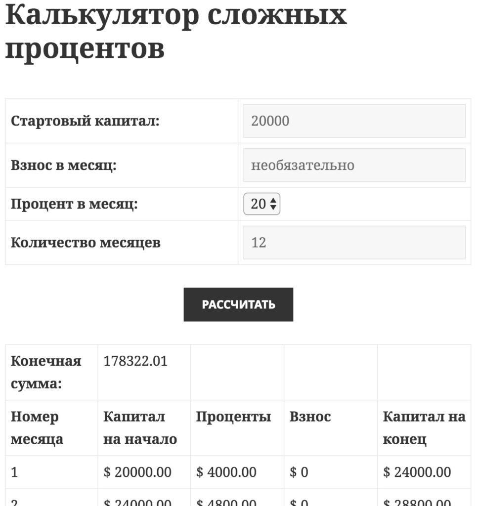 калькулятор сложных процентов