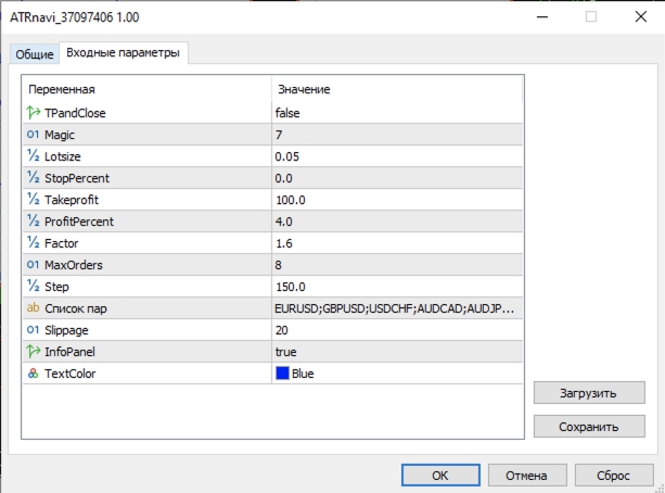 Настройки робота ATR Навигатор MT5